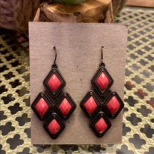 Vintage Coral Brass Tone Dangle Earrings